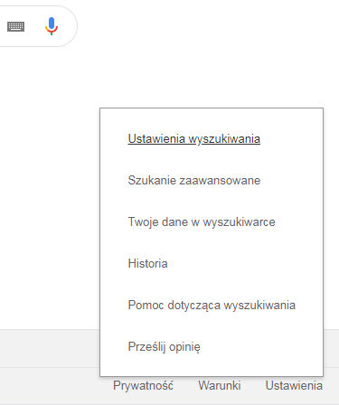 ustawienia wyszukiwania