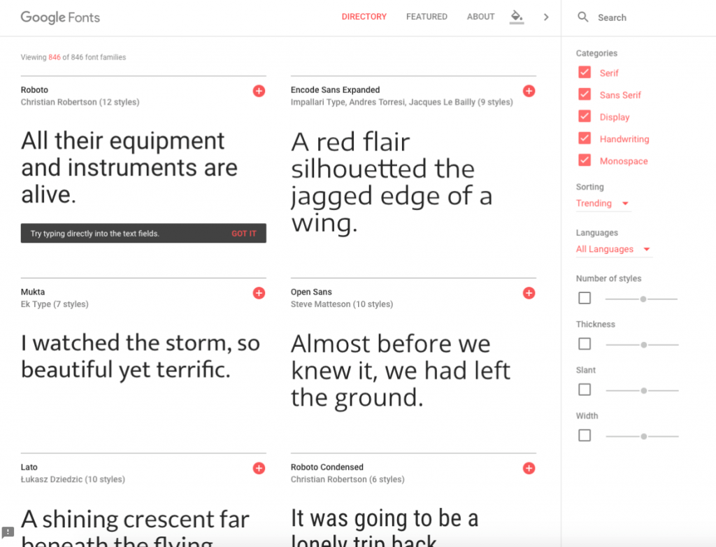 Strona Google Fonts