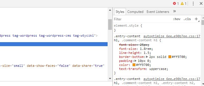 prawy panel z stylami CSS