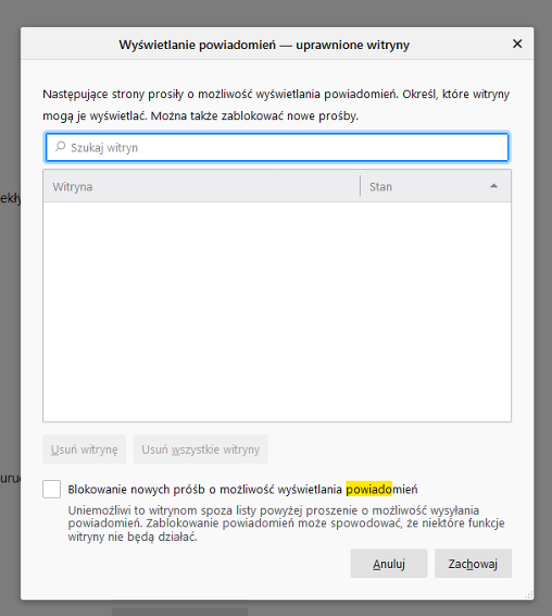 Wyłączanie push w Mozilla Firefox